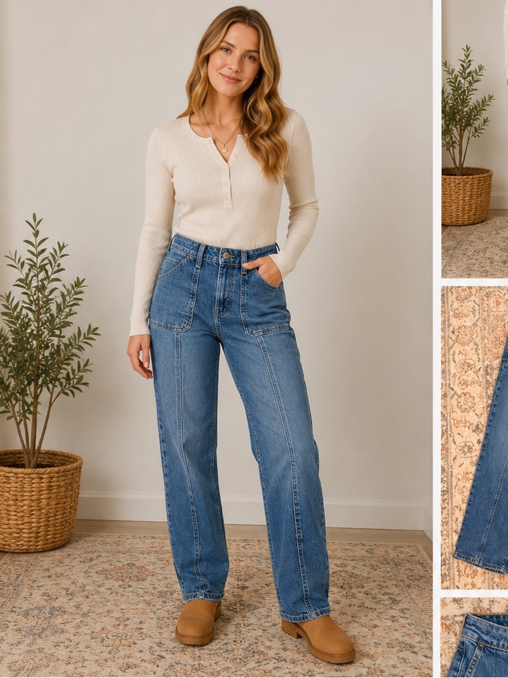 Old Navy Blue Straight-Leg Utility Jeans - Women's